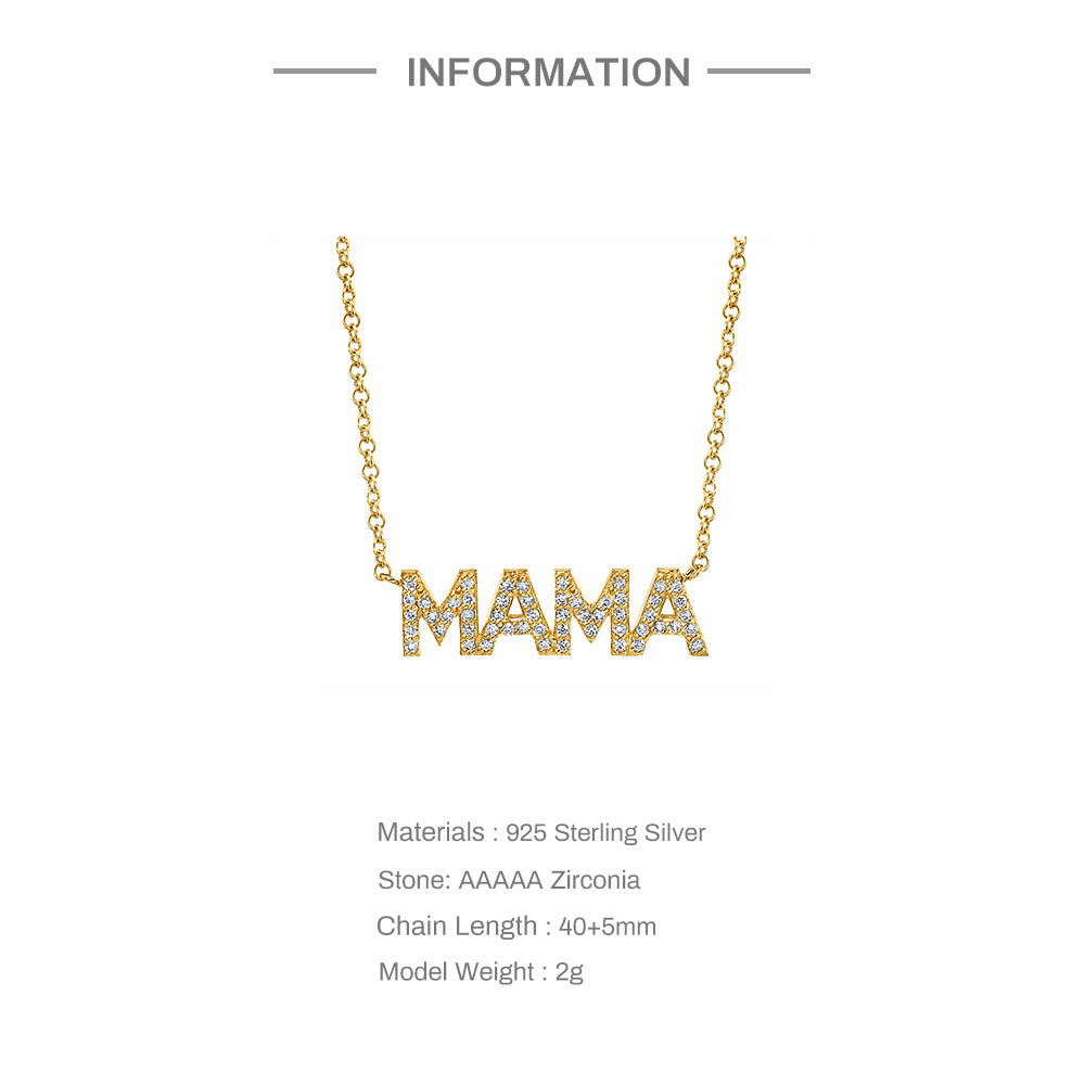 S925 Sterling Silver “Mama” Diamond Letter Necklace