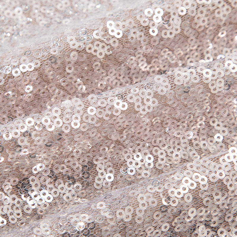 Soft Silver Sequin Midi Skirt with Back Slit