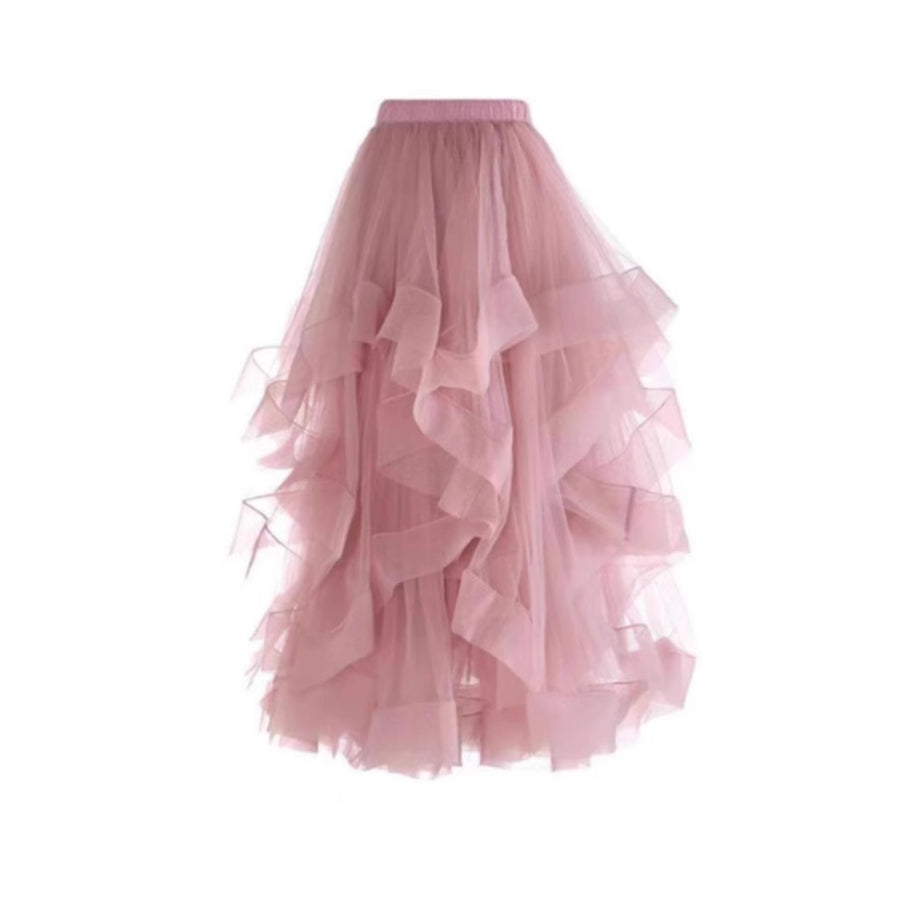 Pink ruffled skirt on a white background