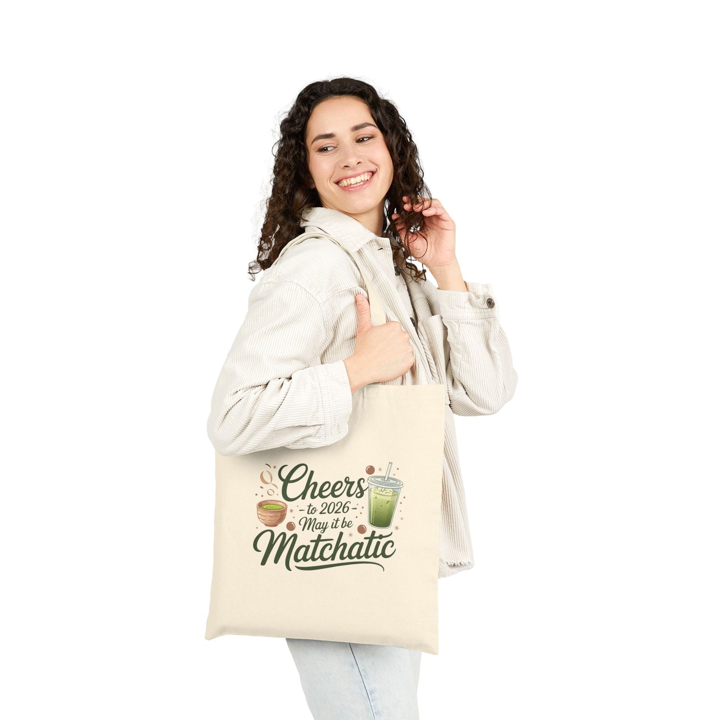 Matcha Vibes Cotton Canvas Tote Bag - Cheers to 2026!