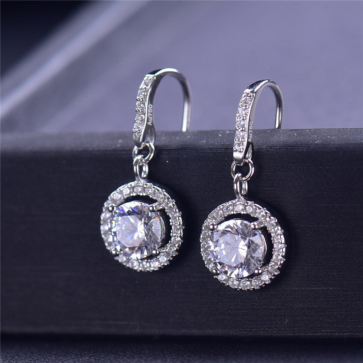 1 Carat Round Moissanite Halo Drop Earrings in 925 Sterling Silver