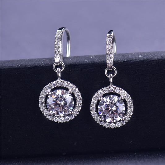 1 Carat Round Moissanite Halo Drop Earrings in 925 Sterling Silver