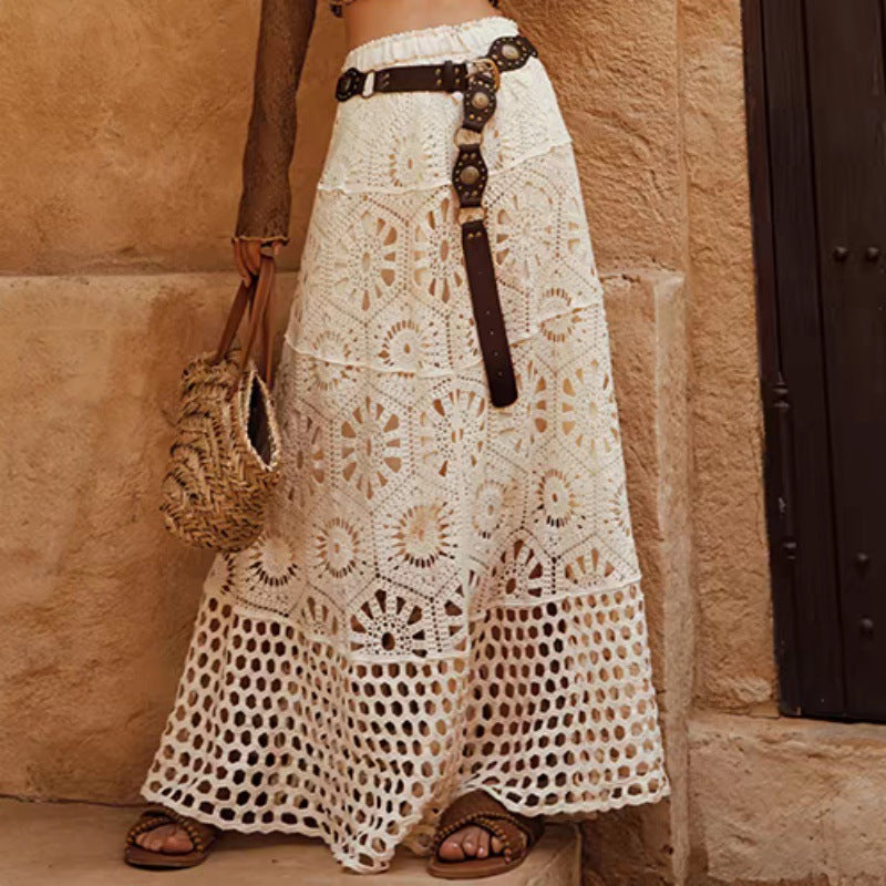 Soft Lace Patchwork A-Line Midi Skirt