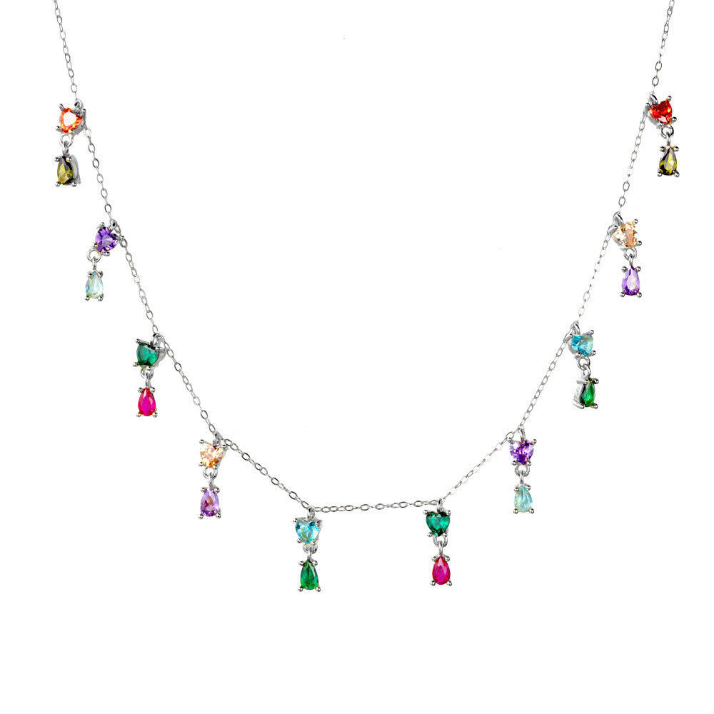Retro Color Zircon Charm Necklace in 925 Silver – Playful High-Grade Design