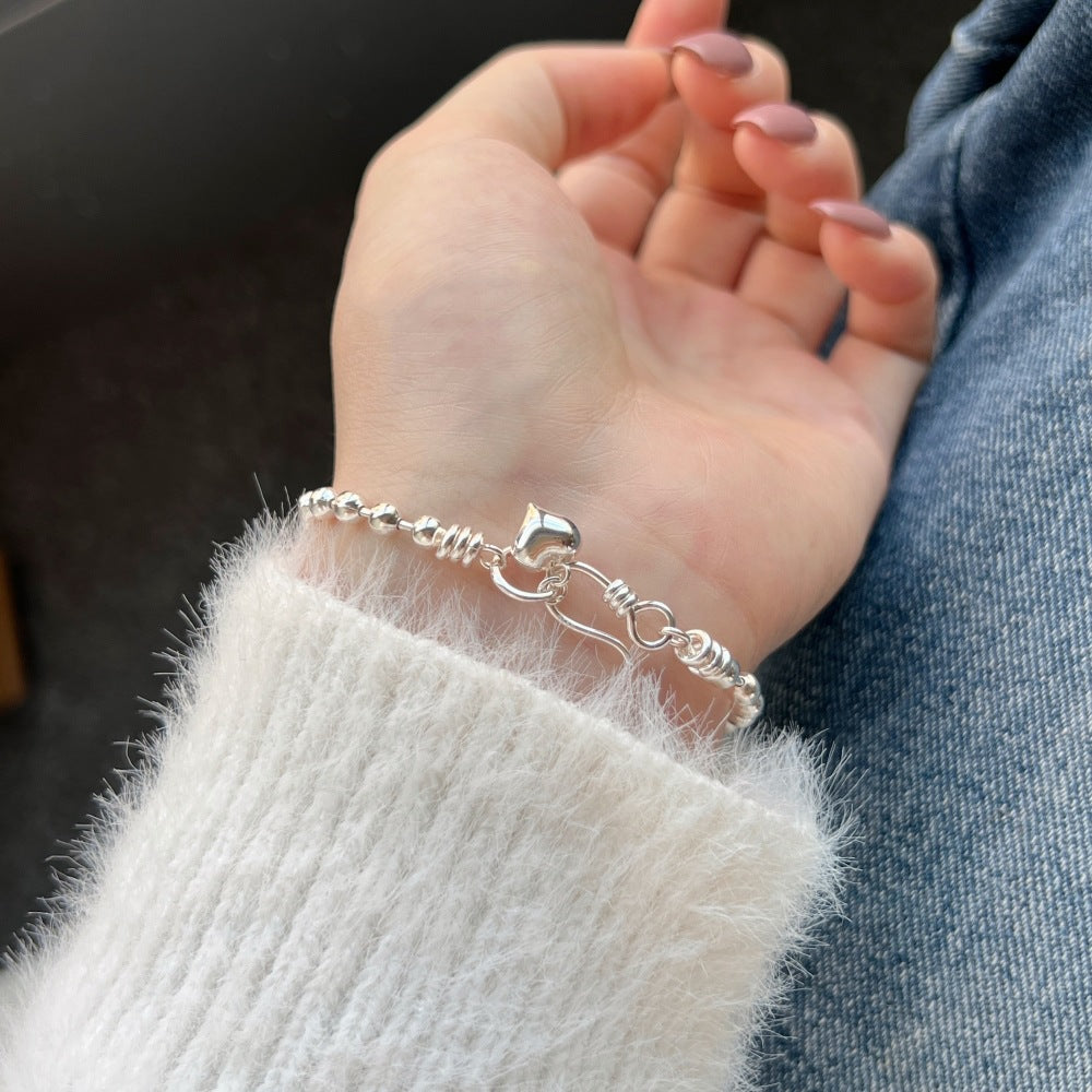 S925 Sterling Silver Beaded Heart Bracelet — Minimal Love Chain