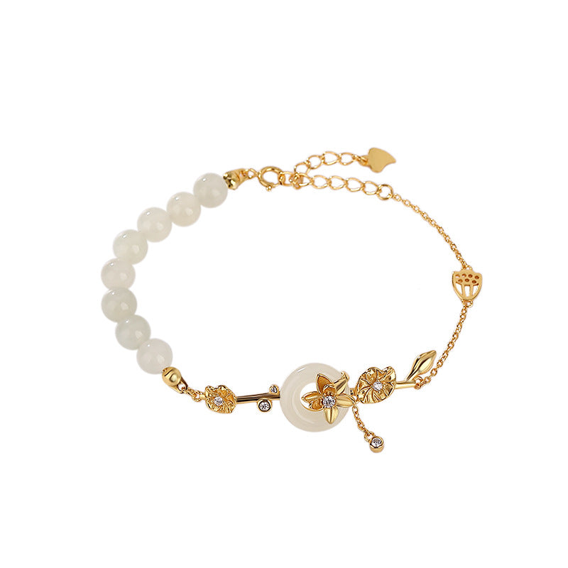 S925 Hetian-Style Jade Peace Bracelet — Gentle Lotus Glow