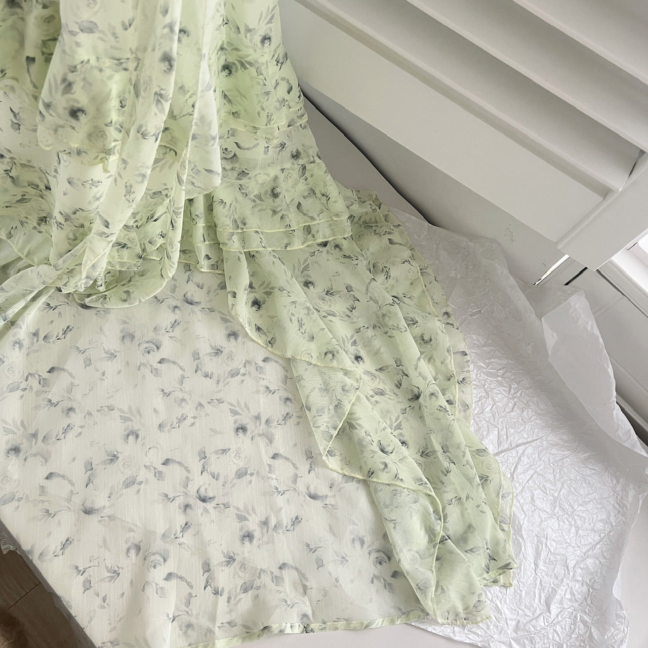 Soft Meadow Floral Chiffon Hi-Low Dress