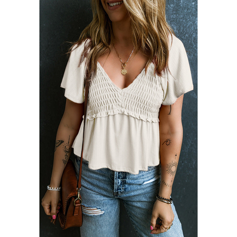 Ruffle Hem Pleated Top – Soft Feminine Everyday Blouse