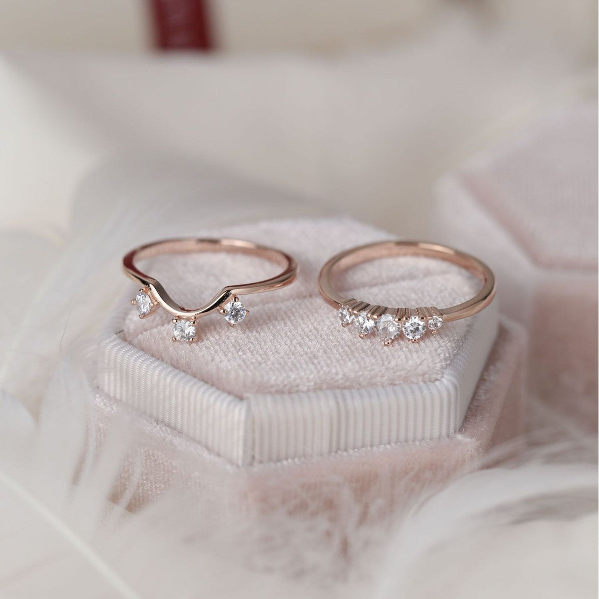 S925 Rose Gold Moonstone Ring Set — Soft Stacked Glow (3-Piece)