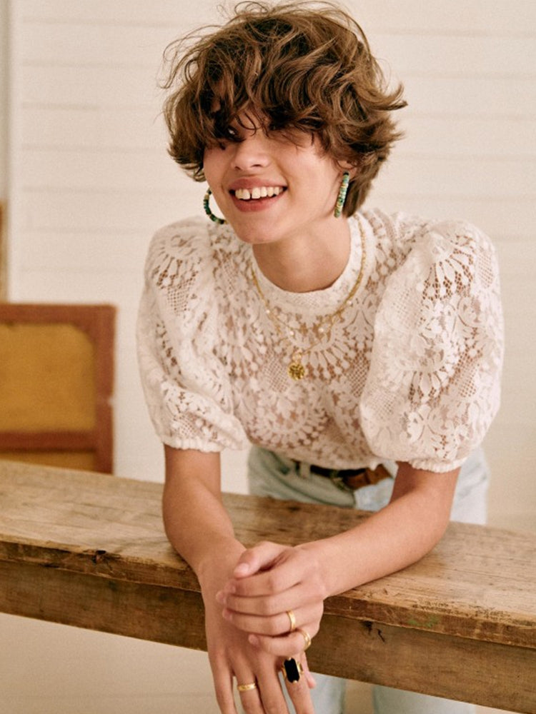 Soft Lace Puff Sleeve Top – Subtle Romance
