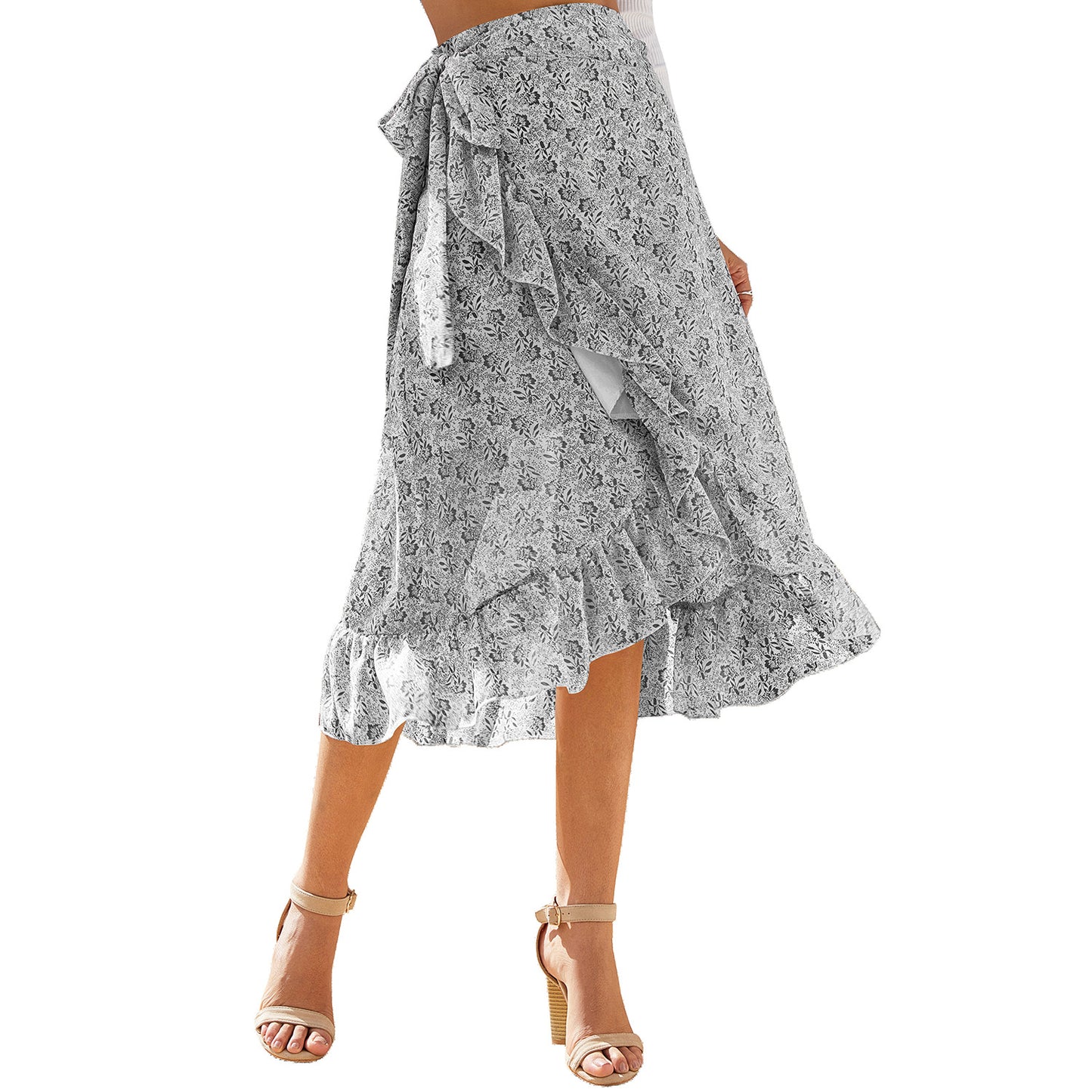 Golden Tides Floral Chiffon Wrap Skirt