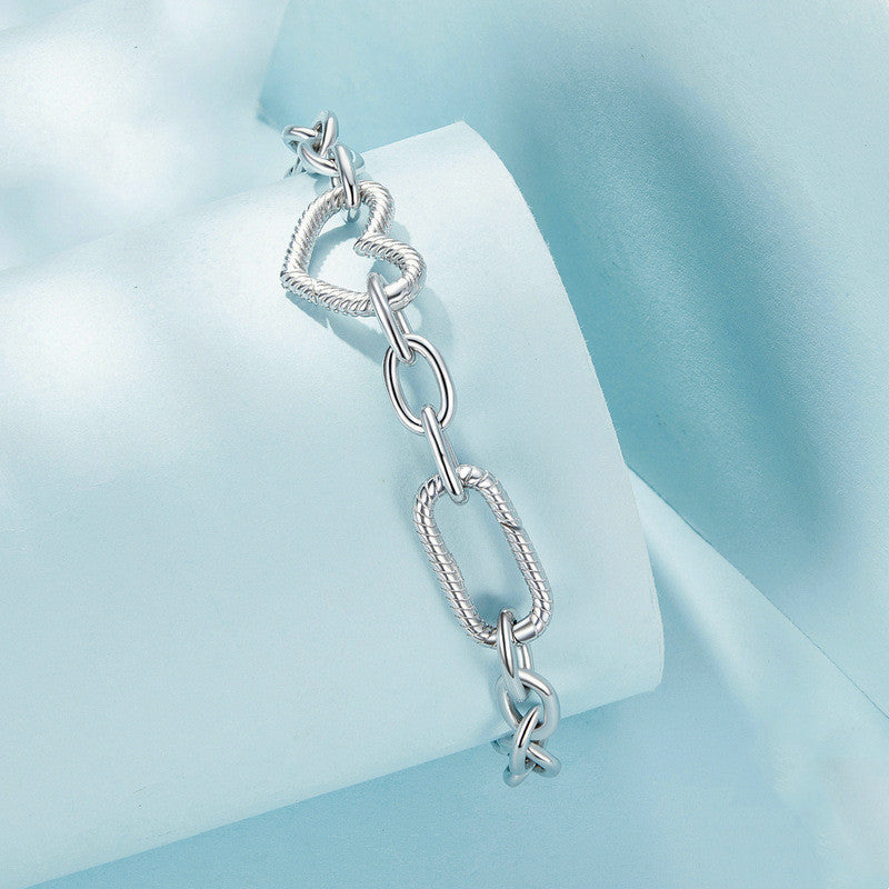 S925 Sterling Silver Heart-Link Chain Bracelet – Minimalist Everyday Style
