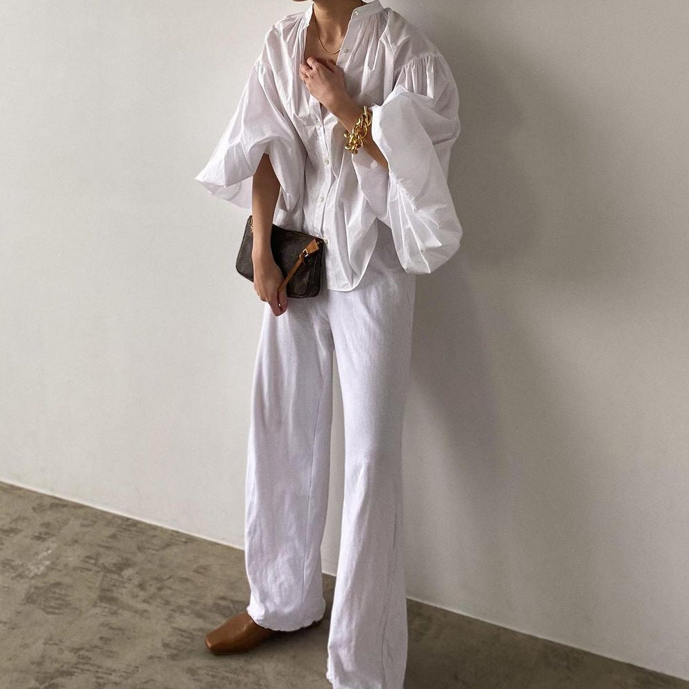 Retro Cotton Lantern Sleeve Shirt – Soft White