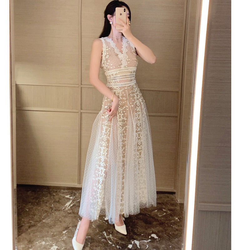 Embroidered Mesh Maxi Dress