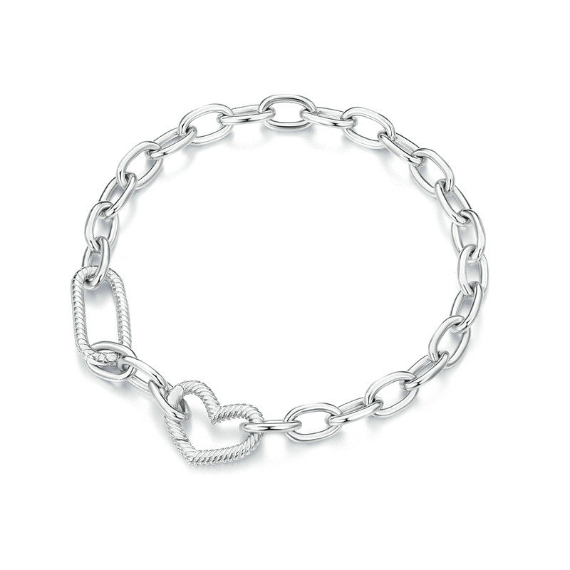 S925 Sterling Silver Heart-Link Chain Bracelet – Minimalist Everyday Style