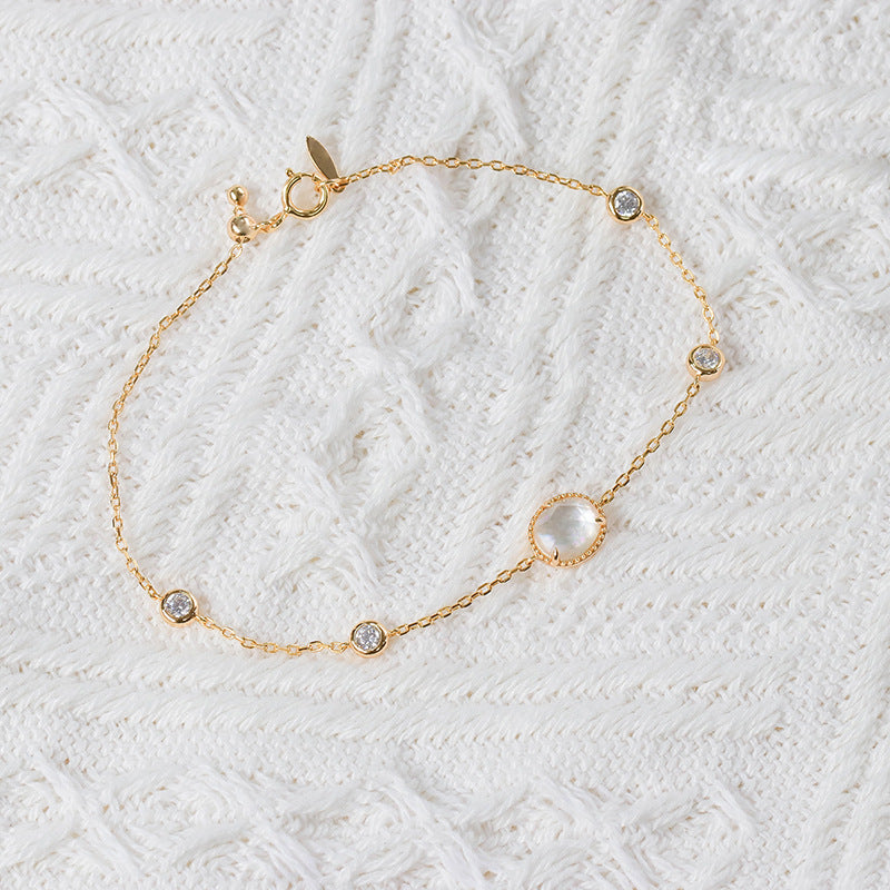 White Butterfly Shell Bubble Bracelet – S925 Minimalist Pearl Detail