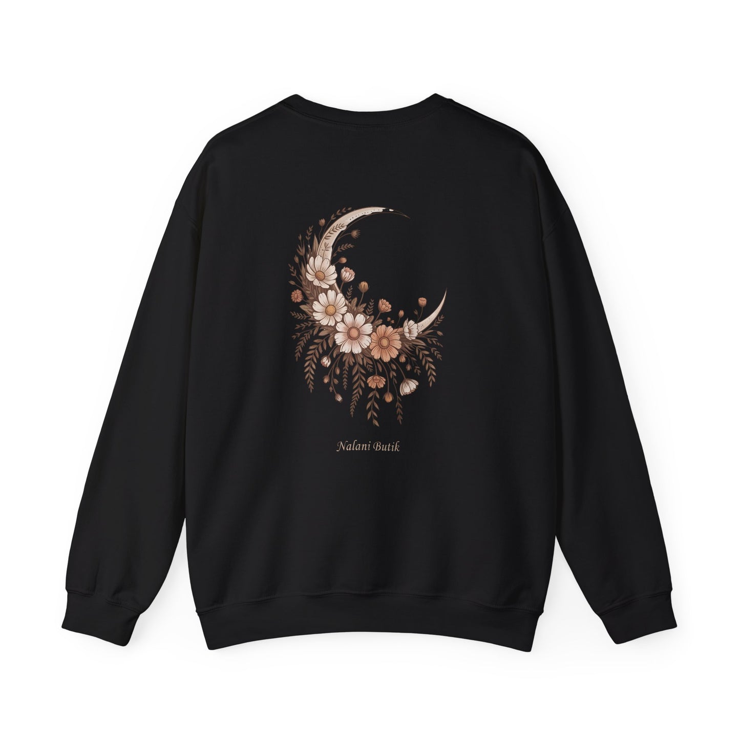 Floral Crescent Moon Crewneck Sweatshirt — Boho Moonlit Floral Graphic