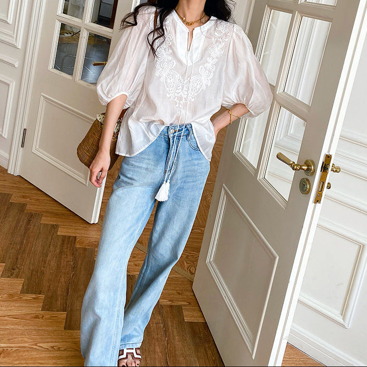 Vacation Embroidered Set – Top & Trousers