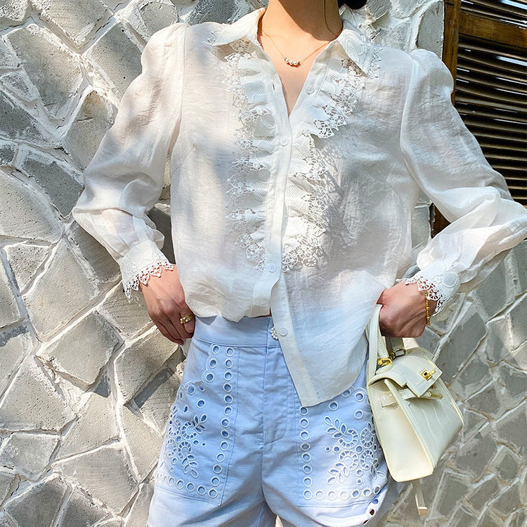Soft Linen Lace Shirt – French-Inspired Elegance