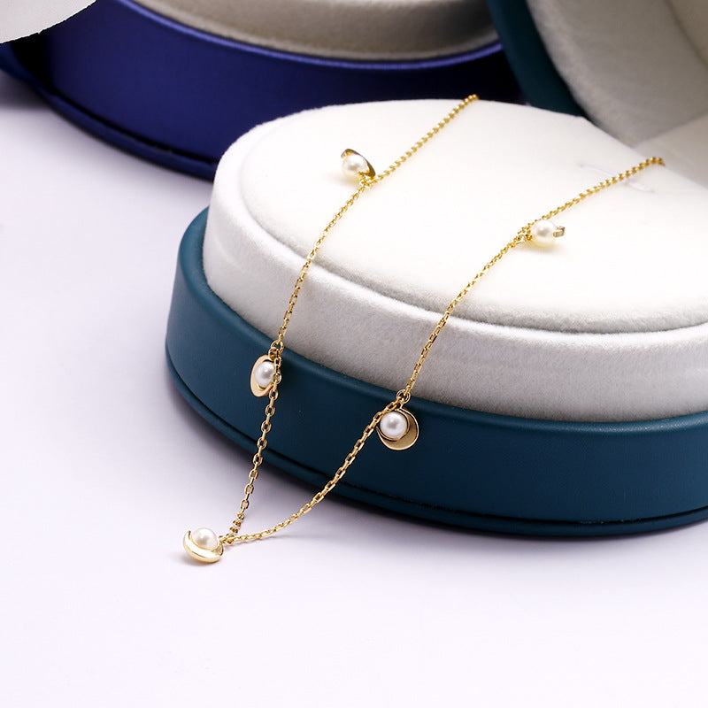 Natural Pearl Moonlight Collar Necklace - Minimalist 925 Silver Pearl Jewelry