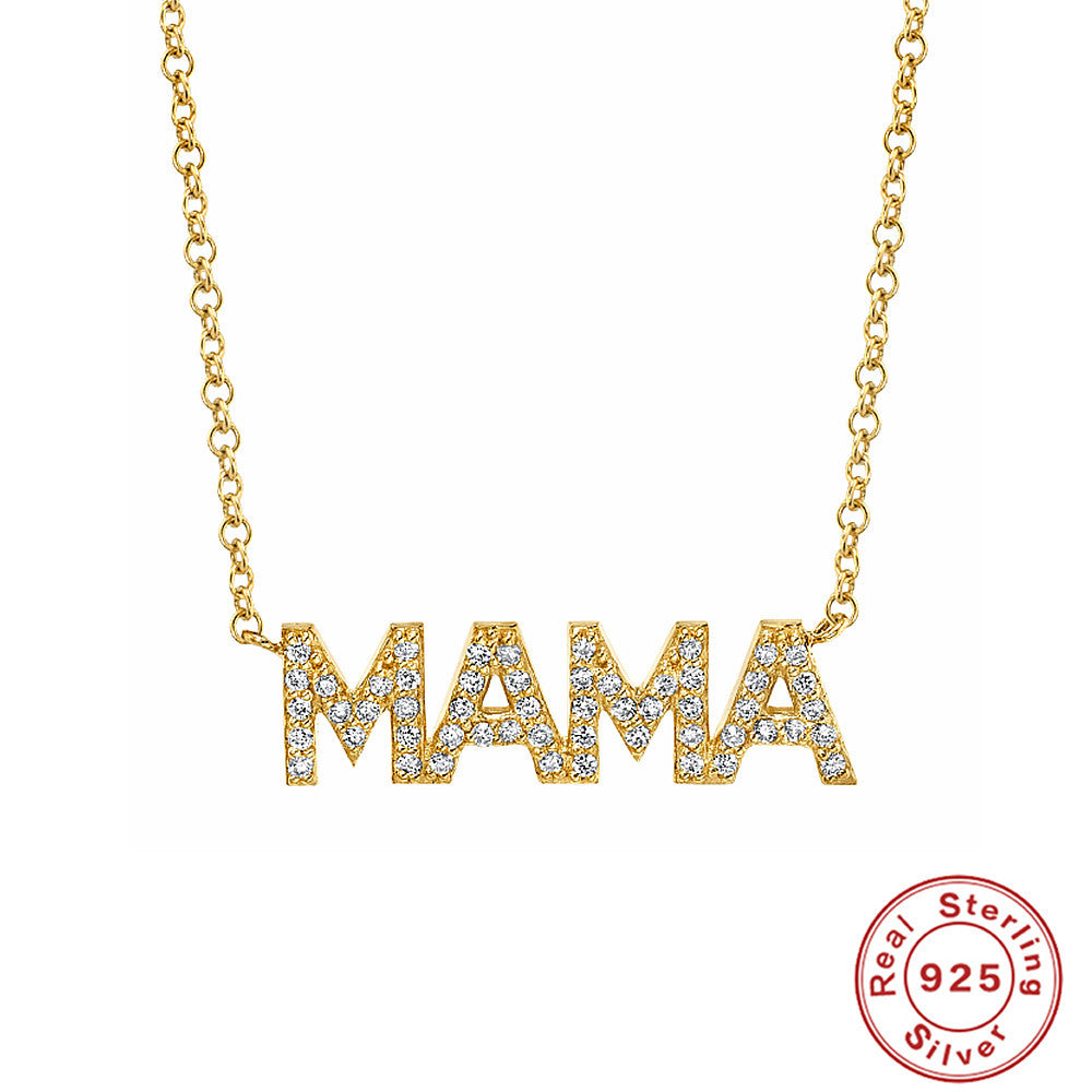 S925 Sterling Silver “Mama” Diamond Letter Necklace