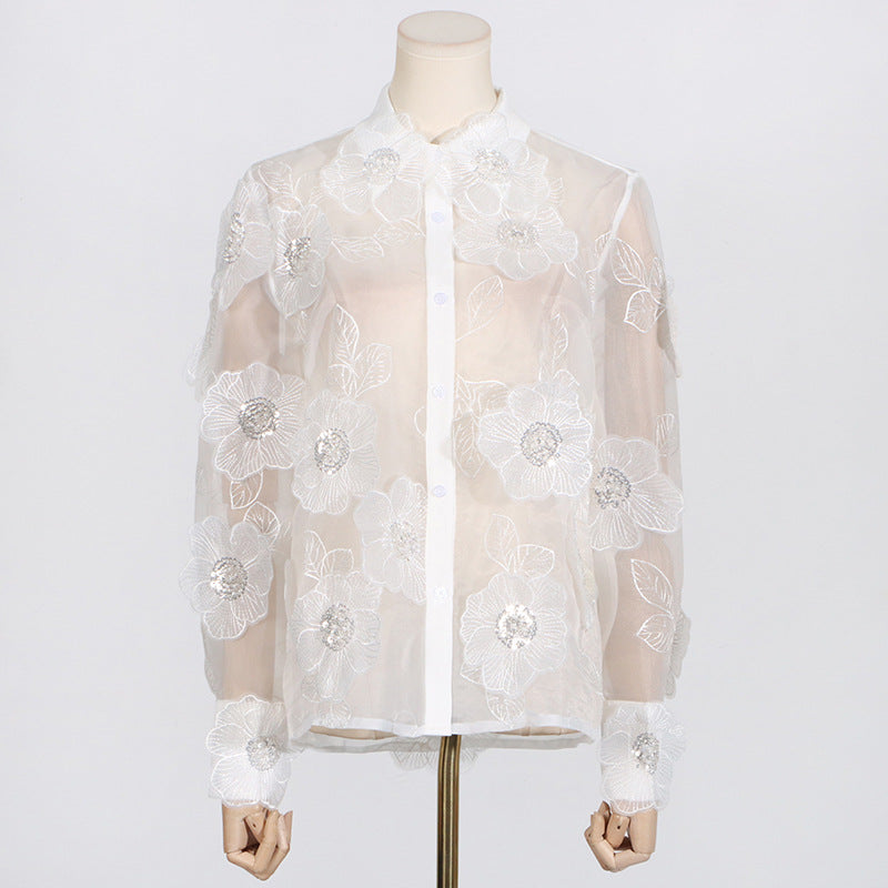 Embroidered Organza Flower Shirt – Soft Elegant Layer