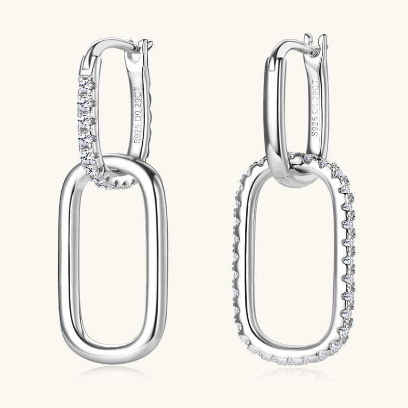 S925 Sterling Silver Moissanite Link Earrings – Modern Minimal Sparkle