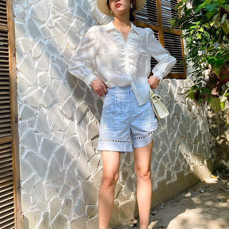 Soft Linen Lace Shirt – French-Inspired Elegance