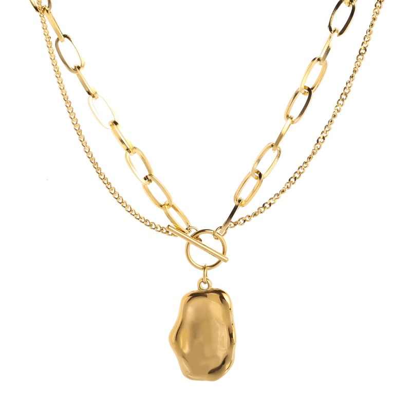 Gold Oval Pendant Double-Layer OT Buckle Necklace – Chic Layered Design
