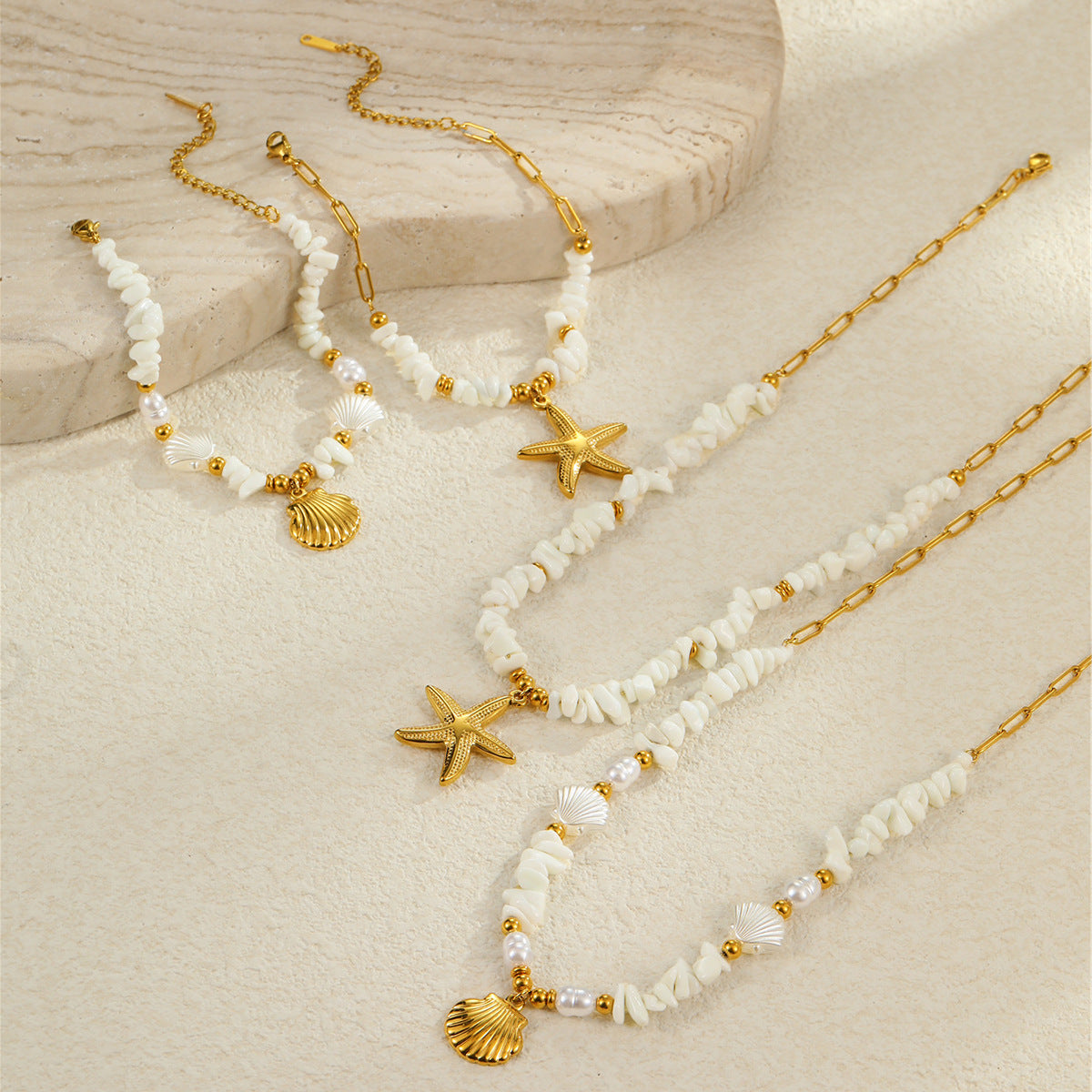 Golden Tides Jewelry Set – Ocean Pearl Necklace & Bracelet
