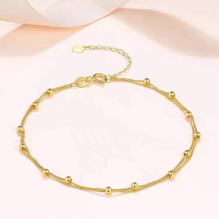 18K Gold Double Layer Pearl Star Bracelet – Delicate AU750 Fine Jewelry