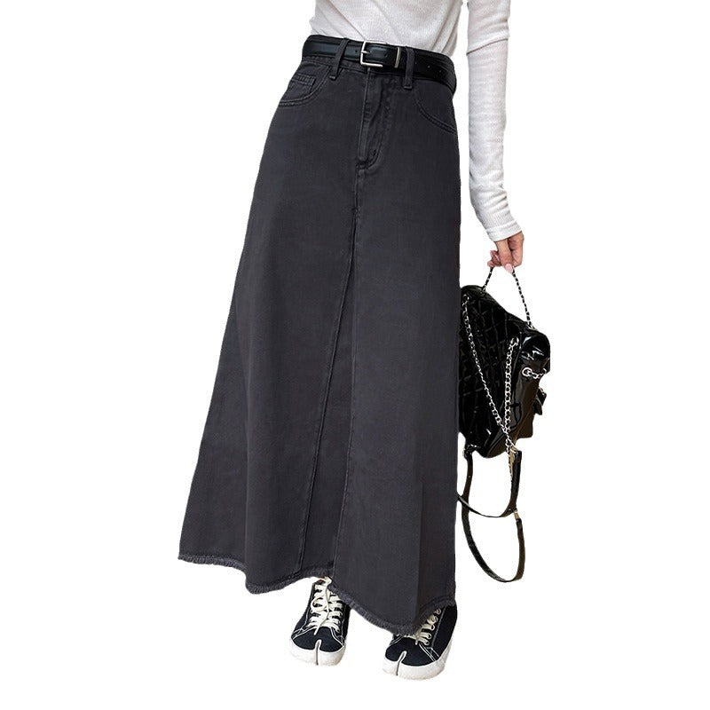 Soft Vintage High-Waist Denim Maxi Skirt