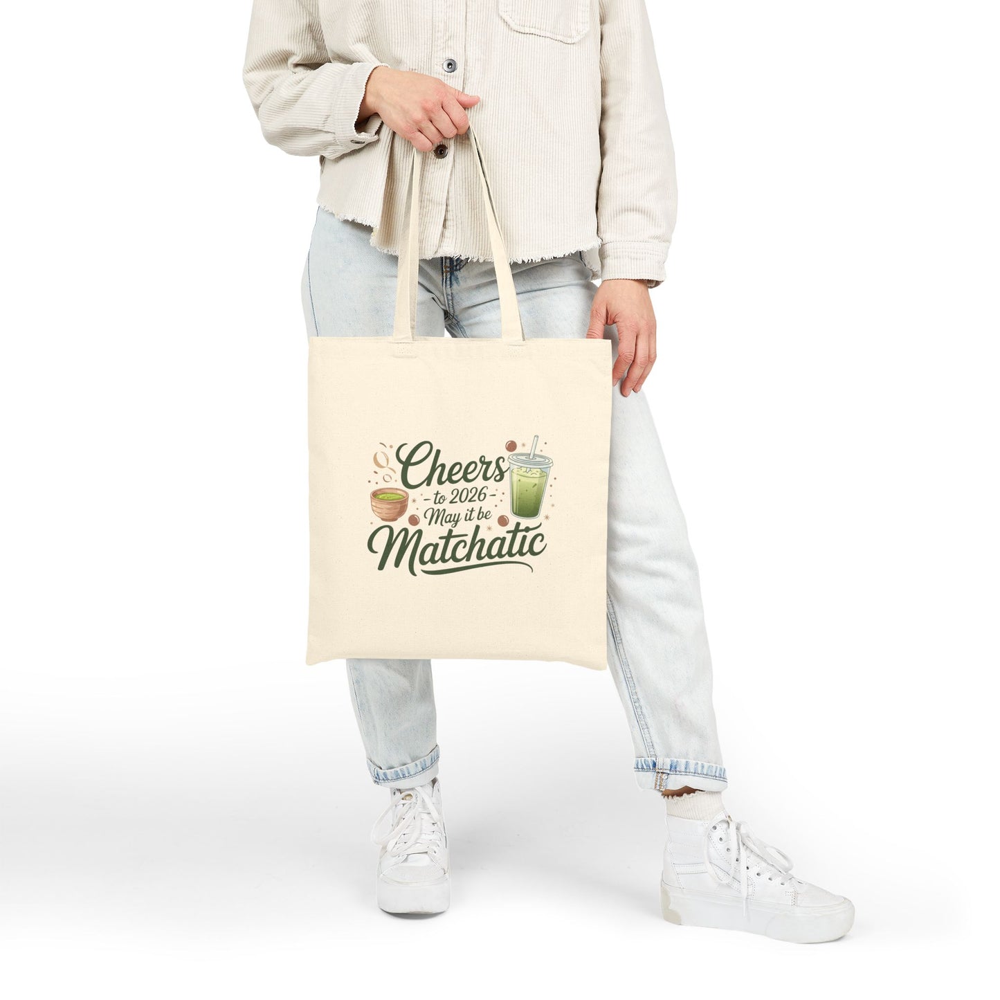 Matcha Vibes Cotton Canvas Tote Bag - Cheers to 2026!