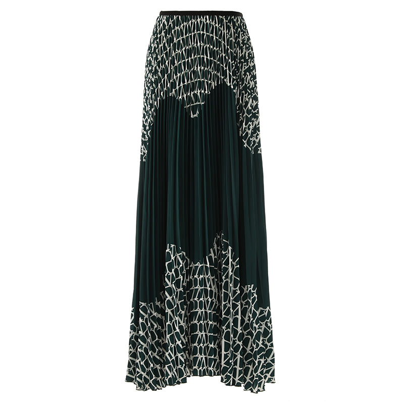 Soft Contrast Pleated Asymmetrical Maxi Skirt