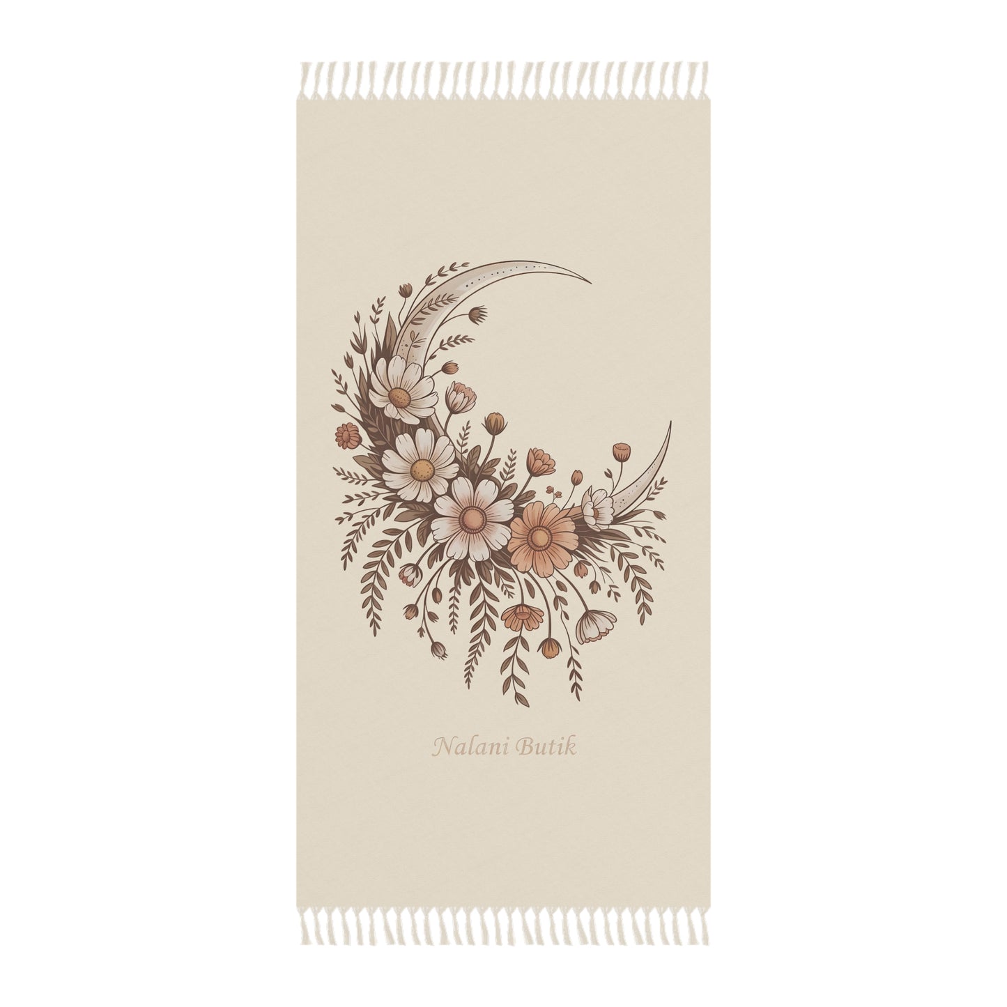 Boho Beach Towel — Crescent Moon Floral Fringe Cotton Beach Towel
