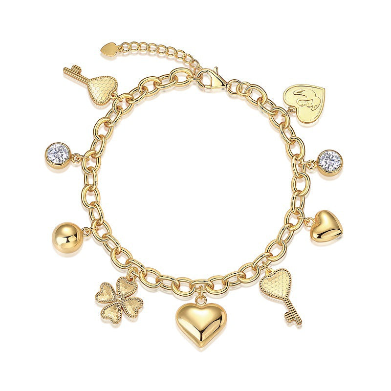 Gold Charm Link Bracelet with Moissanite Accents – Playful & Elegant