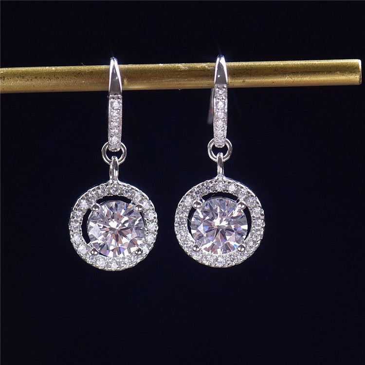1 Carat Round Moissanite Halo Drop Earrings in 925 Sterling Silver