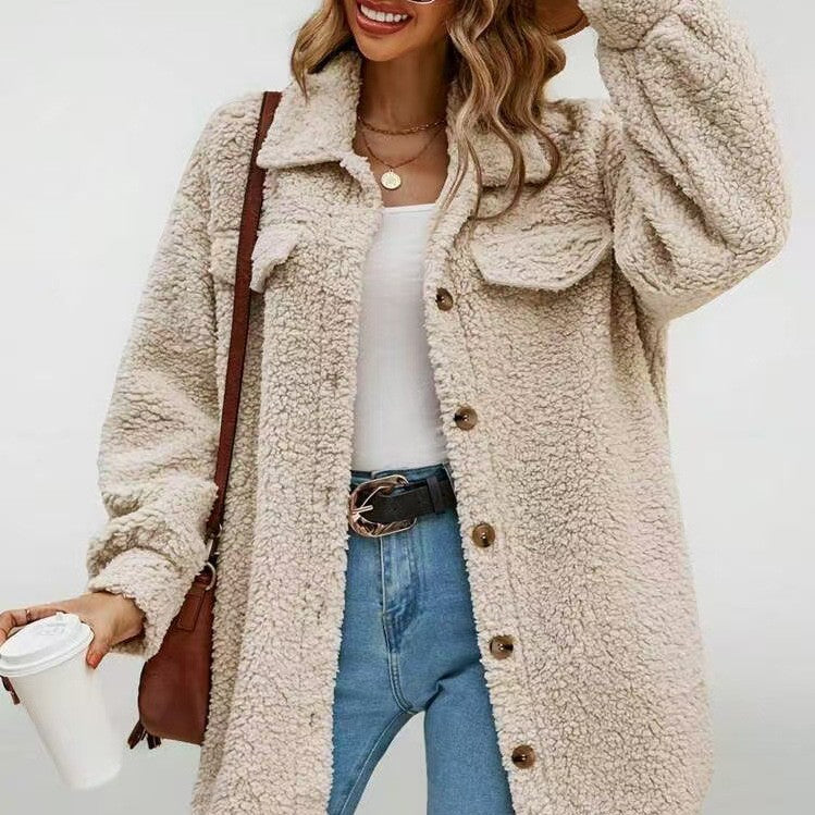 Teddy Bear Plush Mid-Length Hooded Coat – Soft Warmth for Effortless Everyday Style