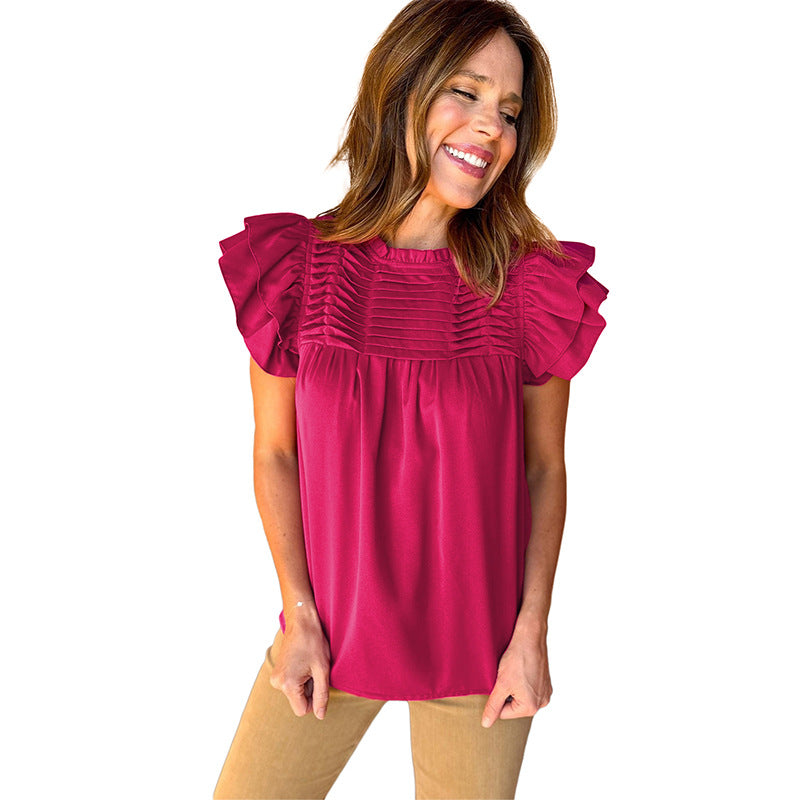 Pleated Ruffle Collar Top – Effortless Feminine Pullover