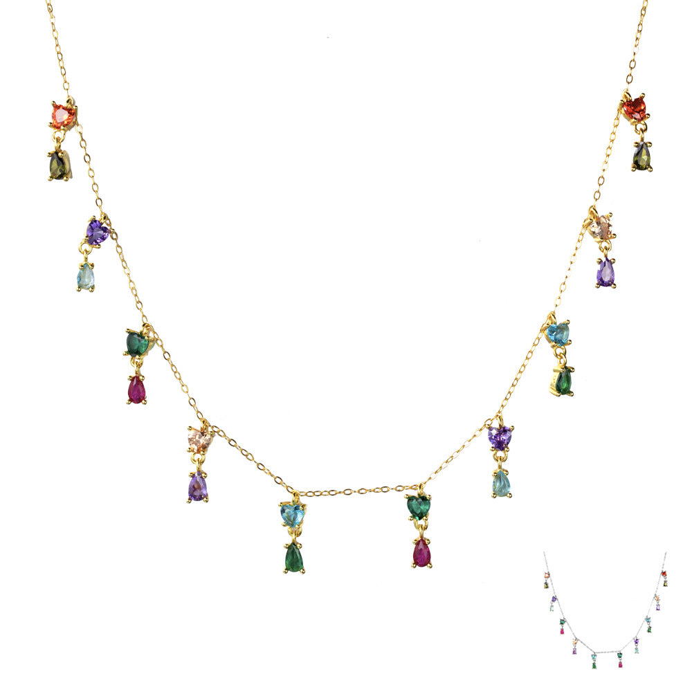 Retro Color Zircon Charm Necklace in 925 Silver – Playful High-Grade Design