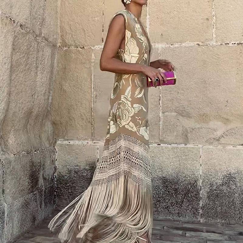 Soft Ember Embroidered Asymmetrical Maxi Dress