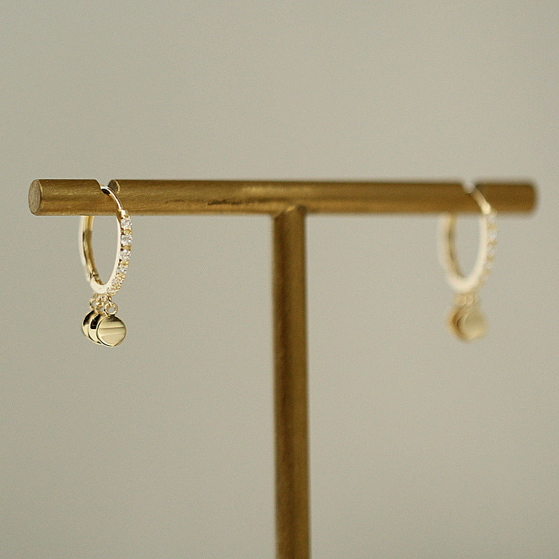 Delicate Gold Mini Leaf & Zircon Hoop Earrings – Minimalist Korean Style