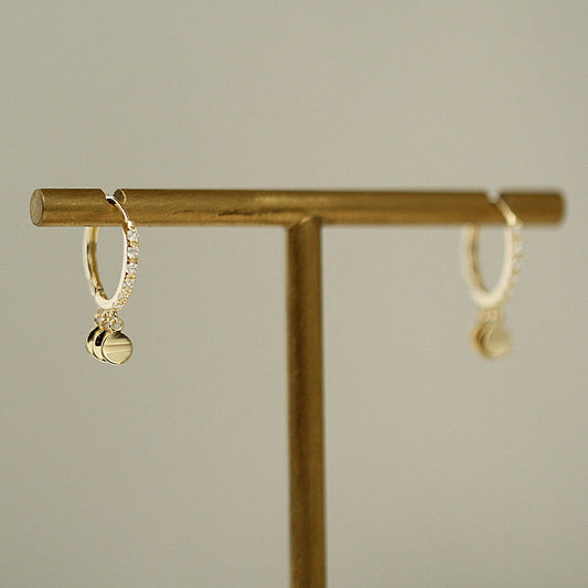 Delicate Gold Mini Leaf & Zircon Hoop Earrings – Minimalist Korean Style
