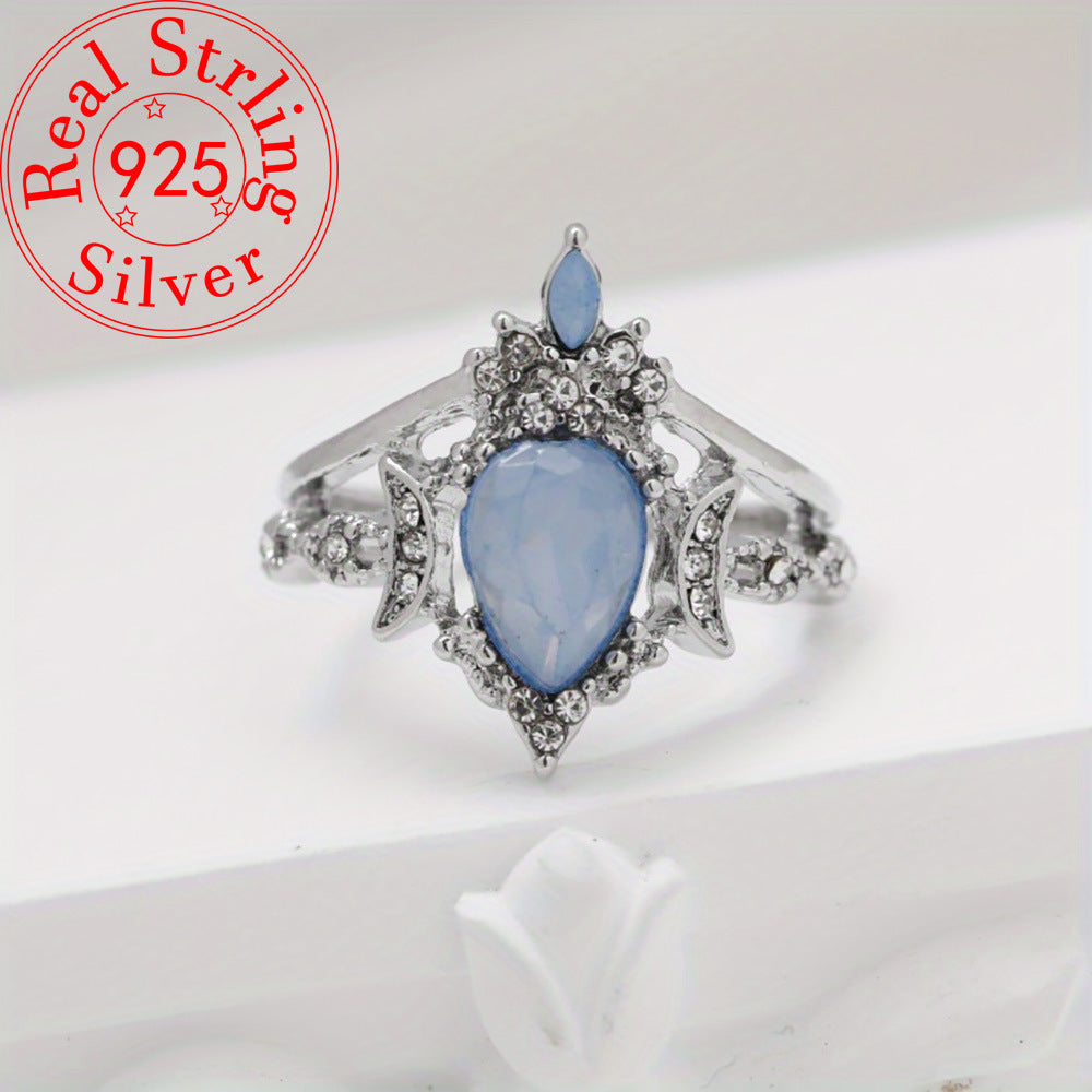 S925 Sterling Silver Moon Crown Ring – Elegant Fashion Design