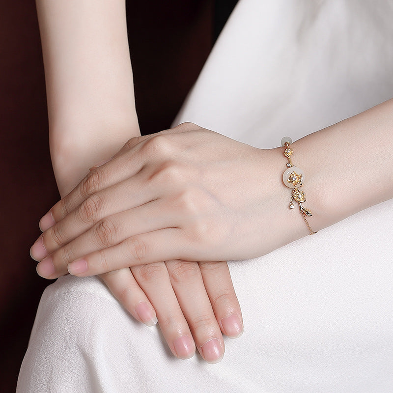 S925 Hetian-Style Jade Peace Bracelet — Gentle Lotus Glow