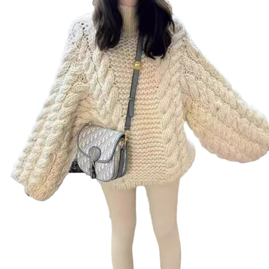 Cozy Flared-Sleeve Knit Sweater – Soft Round-Neck Loose Fit Pullover