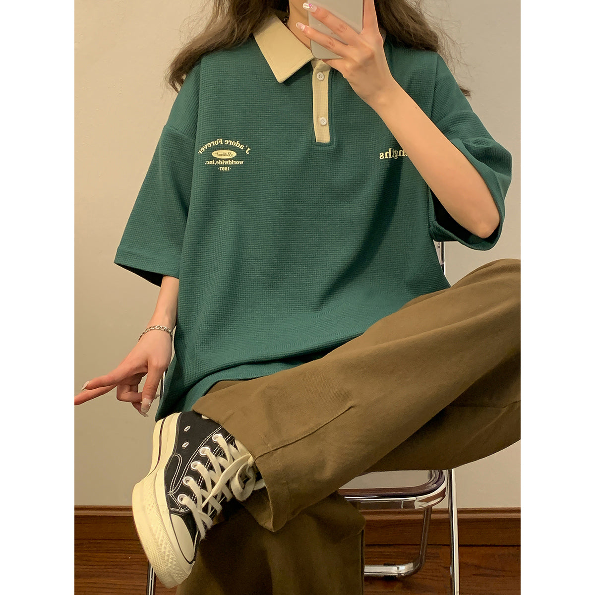 Vintage Relaxed Polo Shirt for Women – Soft Loose Fit