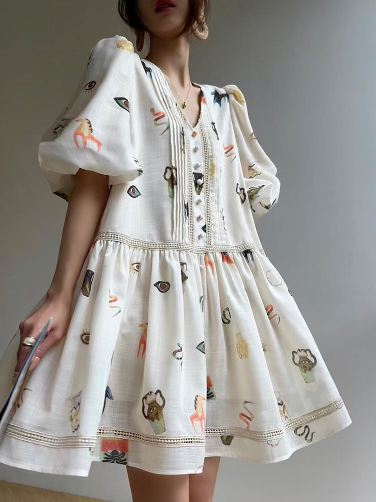 Nalani Luxe - Soft Eden Puff Sleeve Tea Dress