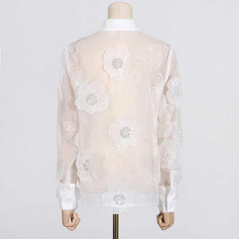 Embroidered Organza Flower Shirt – Soft Elegant Layer