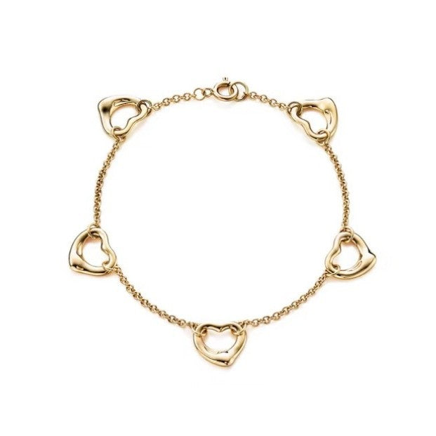 S925 Heart Charm Bracelet — Soft Hollow Heart Chain